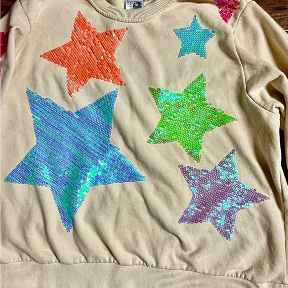 Queen Of Sparkle ~ Medium ~ White W/ Multi-Colors Star Sequins Sweater (Read) - Picture 7 of 12